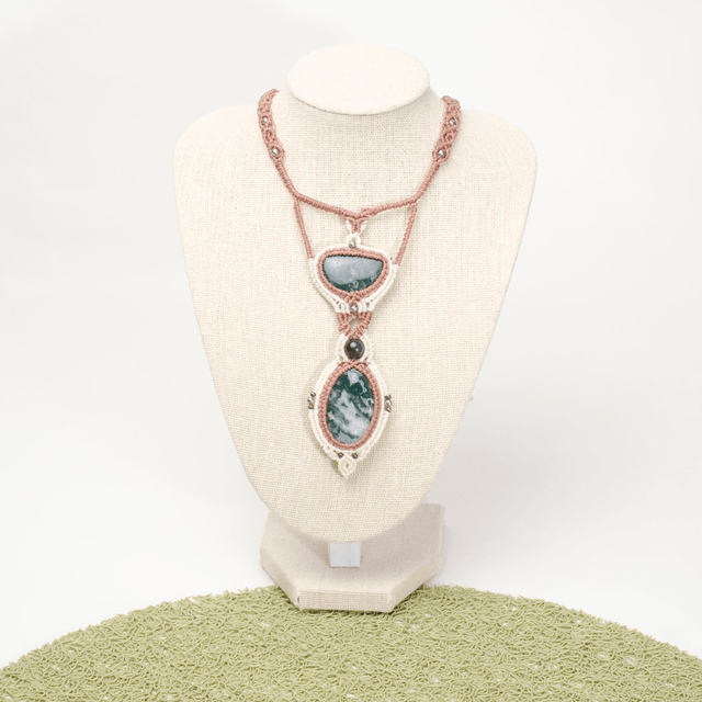 Collier Agate mousse verte double pierre