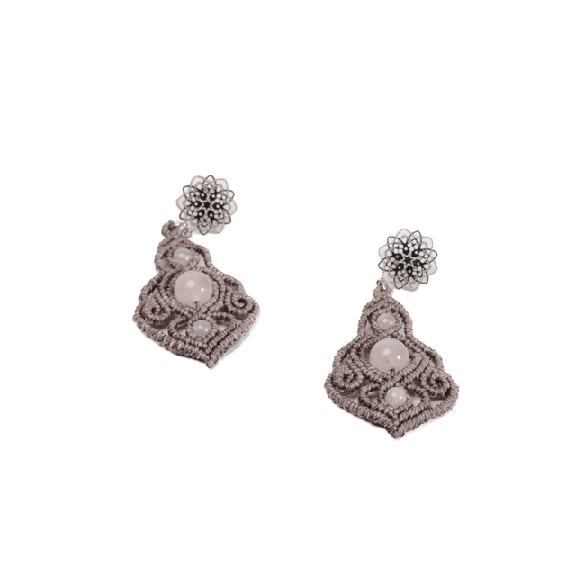 Boucles d'Oreille Quartz Rose – Micro macramé